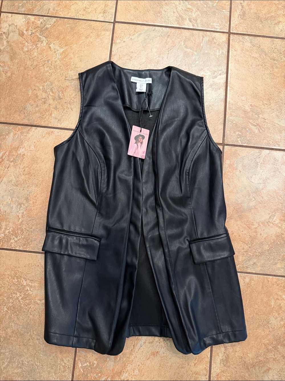 NWT Sincerely Jules Black Faux Leather Sleeveless Vest